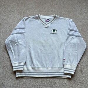 Vtg Green Bay Packers Sweater XL Gray NFL Football V Neck Knit Pullover 90s